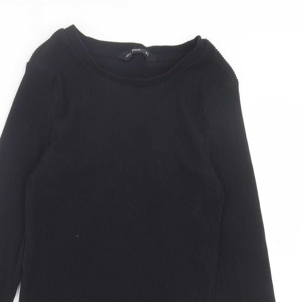 F&F Womens Black Polyester Basic T-Shirt Size 12 Crew Neck - Ribbed Fabric