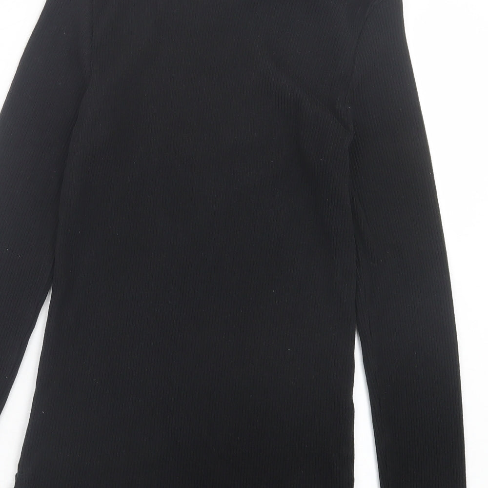 F&F Womens Black Polyester Basic T-Shirt Size 12 Crew Neck - Ribbed Fabric