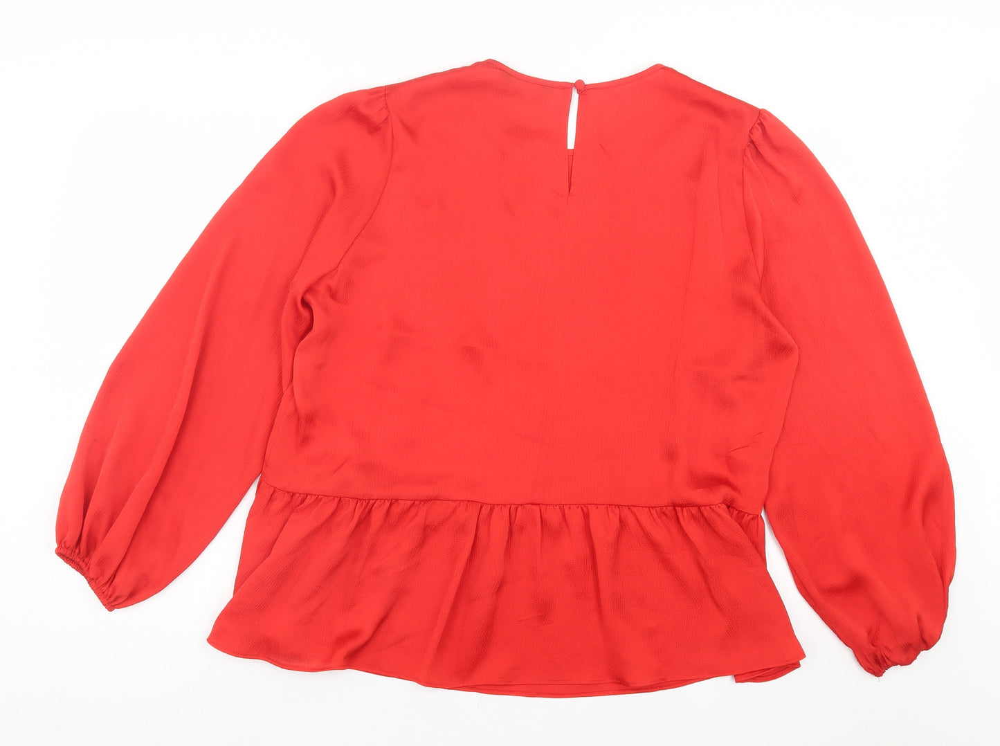 F&F Womens Red Polyester Basic Blouse Size 18 Crew Neck - Cuffed Sleeves. Frill Detail