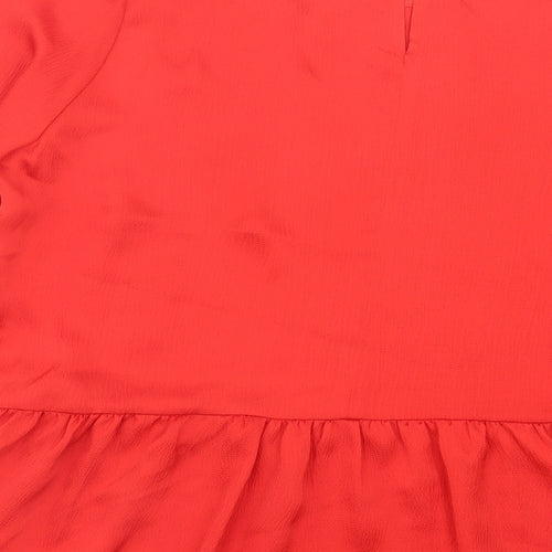 F&F Womens Red Polyester Basic Blouse Size 18 Crew Neck - Cuffed Sleeves. Frill Detail