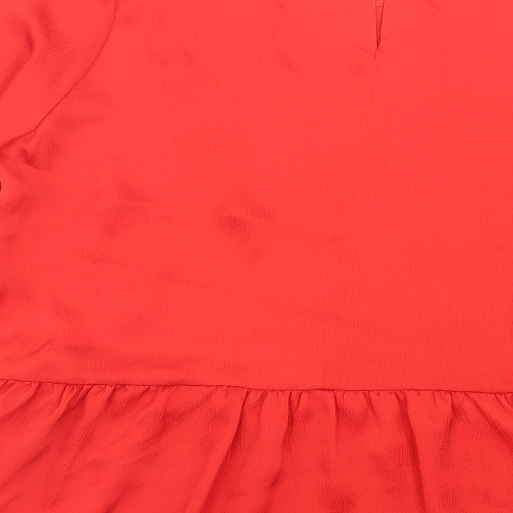 F&F Womens Red Polyester Basic Blouse Size 18 Crew Neck - Cuffed Sleeves. Frill Detail