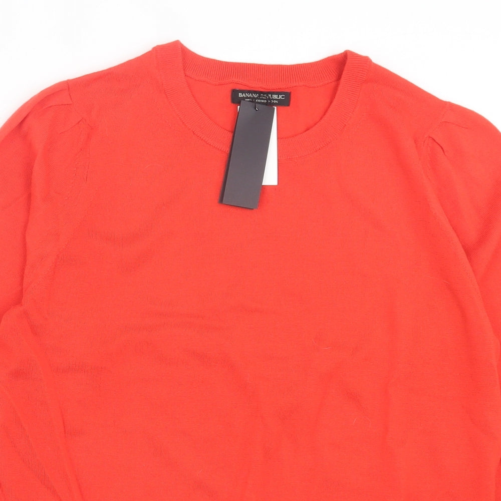 Banana Republic Womens Red Crew Neck Wool Pullover Jumper Size L - Merino Wool