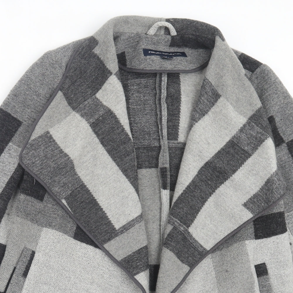 French Connection Womens Grey V-Neck Geometric Polyester Cardigan Jumper Size XS - Waterfall Cardigan