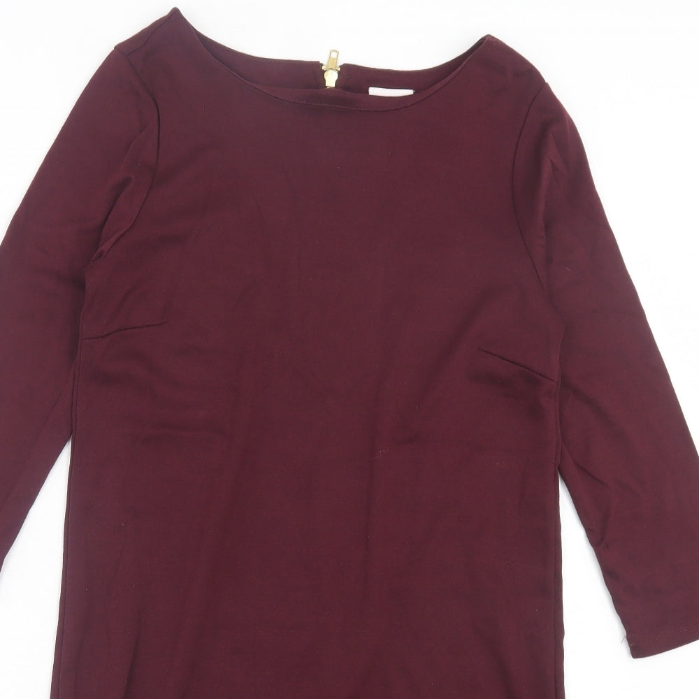 VILA Womens Purple Polyester Shift Size S Crew Neck Zip - Burgandy