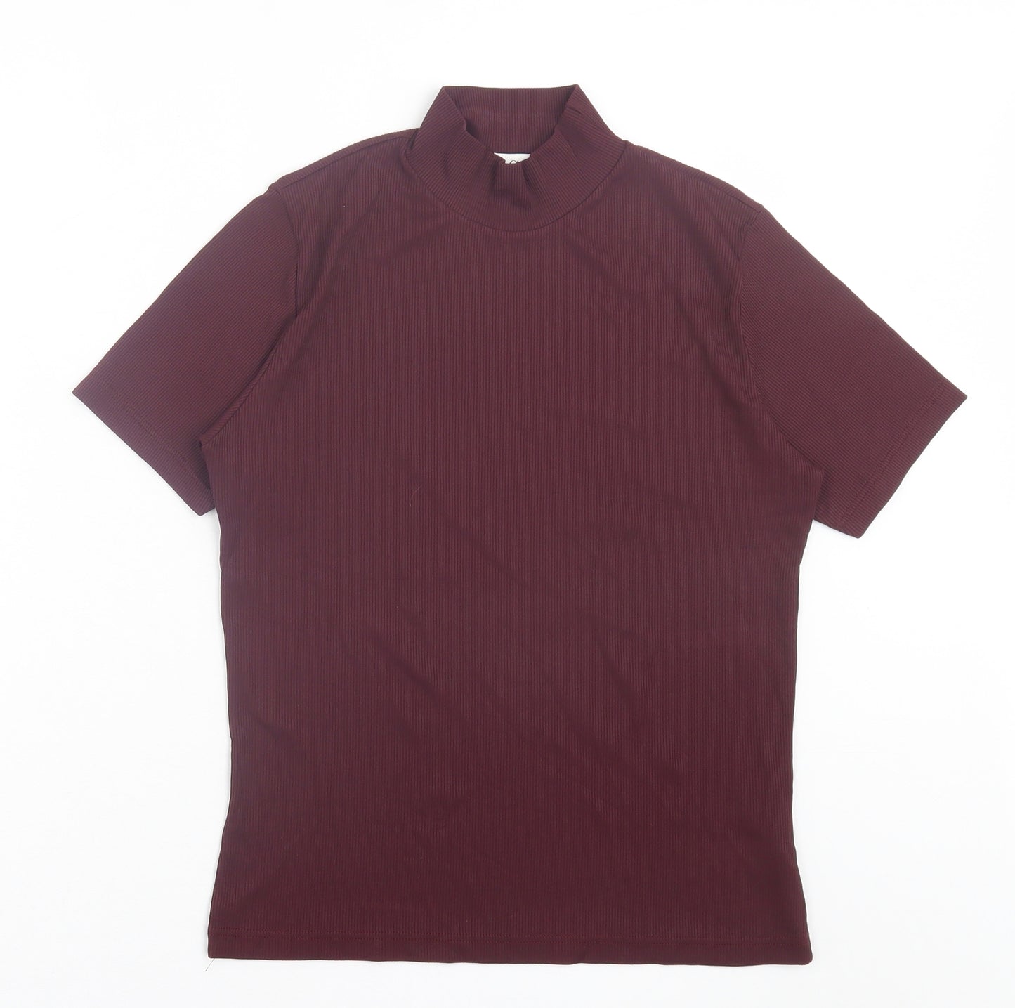 Jean Claire Womens Purple Polyamide Basic T-Shirt Size 16 High Neck - Burgandy Ribbed Top