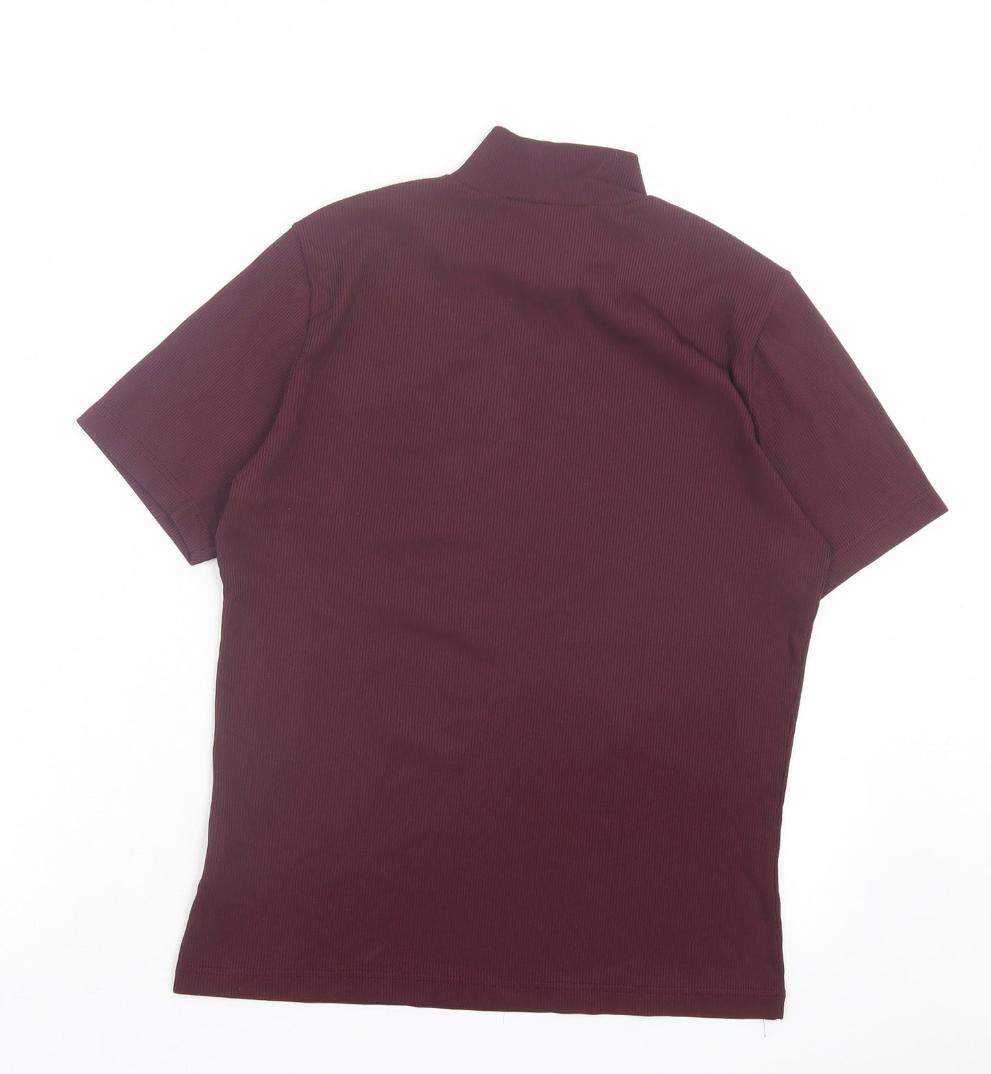 Jean Claire Womens Purple Polyamide Basic T-Shirt Size 16 High Neck - Burgandy Ribbed Top