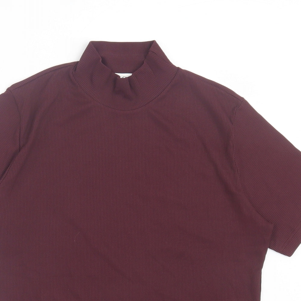 Jean Claire Womens Purple Polyamide Basic T-Shirt Size 16 High Neck - Burgandy Ribbed Top