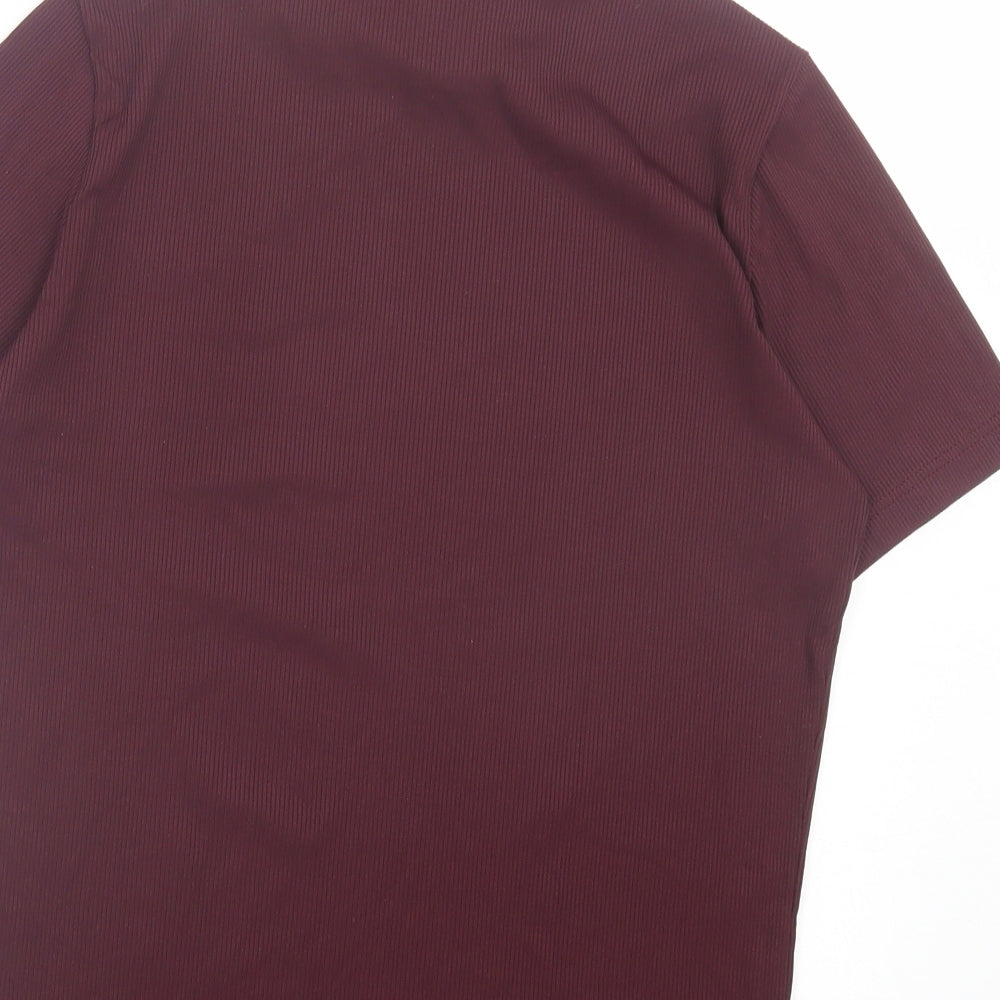 Jean Claire Womens Purple Polyamide Basic T-Shirt Size 16 High Neck - Burgandy Ribbed Top