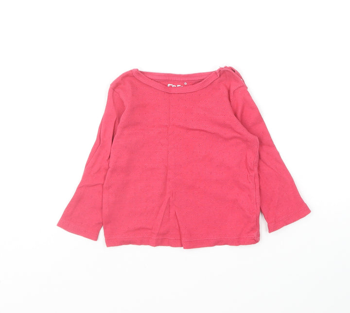 Fred & Flo Girls Pink Cotton Pullover T-Shirt Size 3-6 Months Round Neck Snap - Pointelle