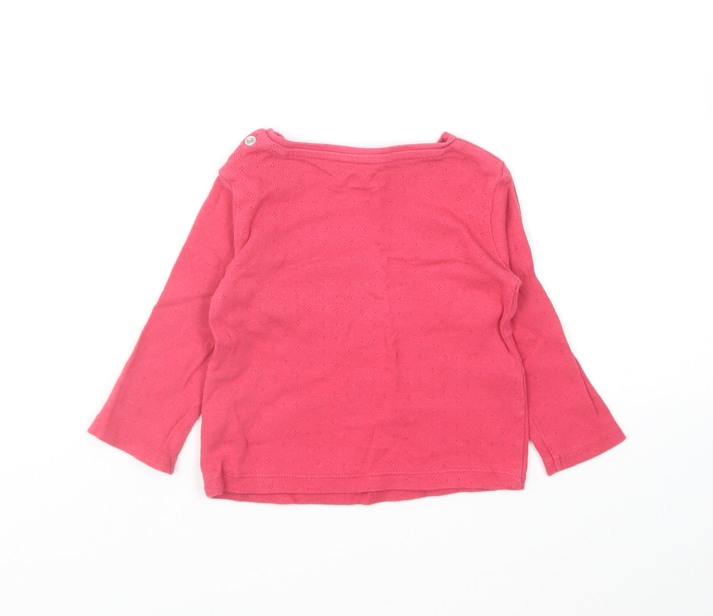 Fred & Flo Girls Pink Cotton Pullover T-Shirt Size 3-6 Months Round Neck Snap - Pointelle
