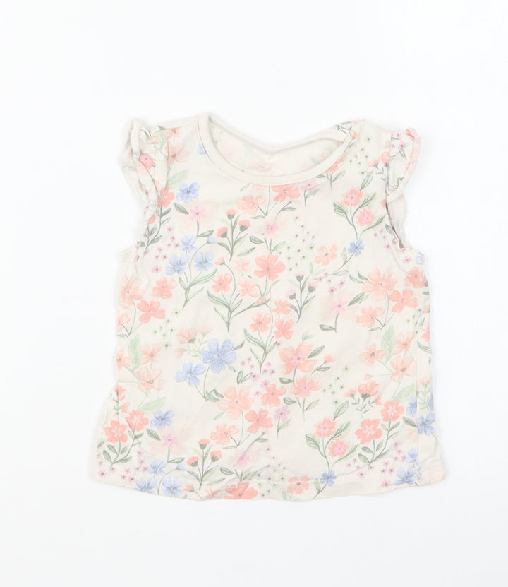 George Girls Multicoloured Floral Cotton Basic T-Shirt Size 6-9 Months Round Neck Pullover