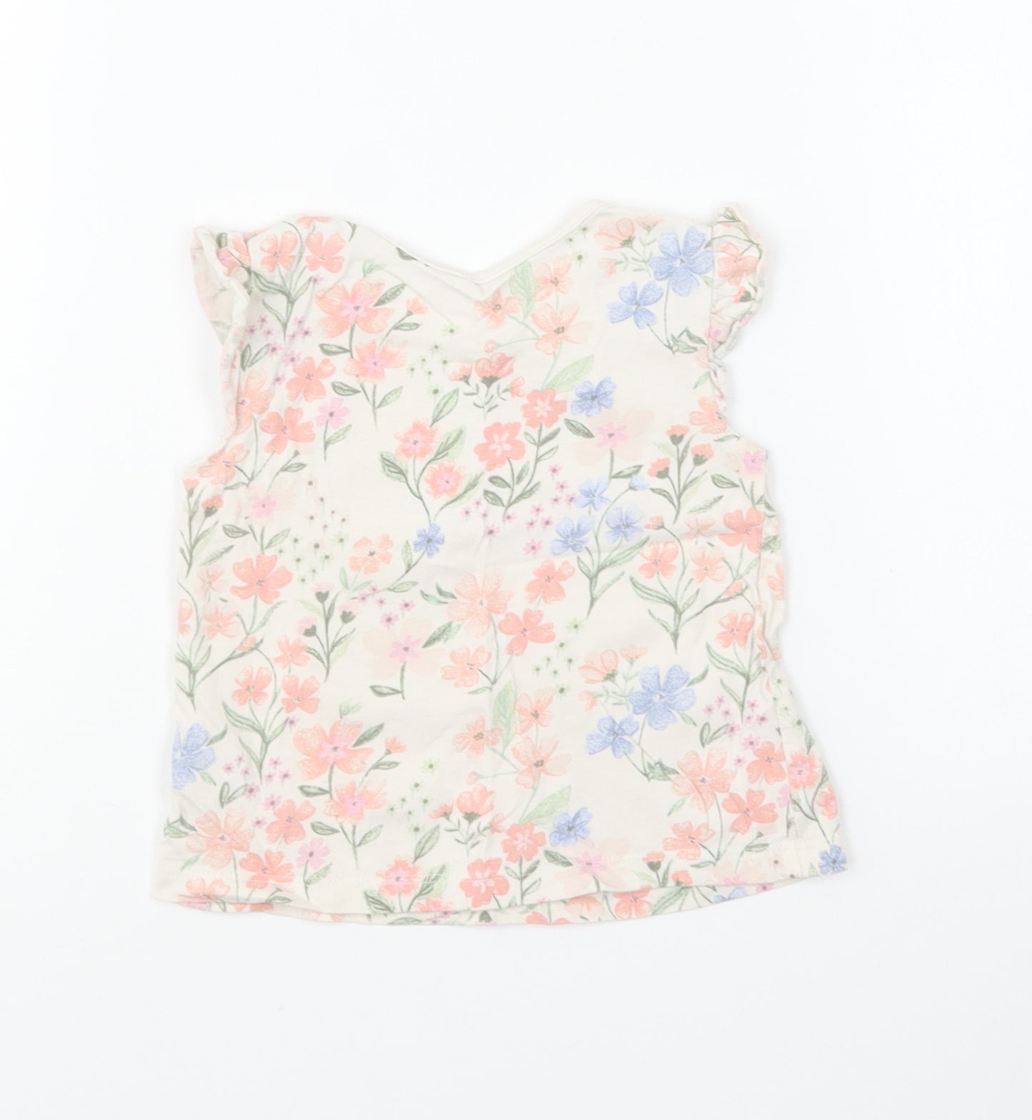 George Girls Multicoloured Floral Cotton Basic T-Shirt Size 6-9 Months Round Neck Pullover