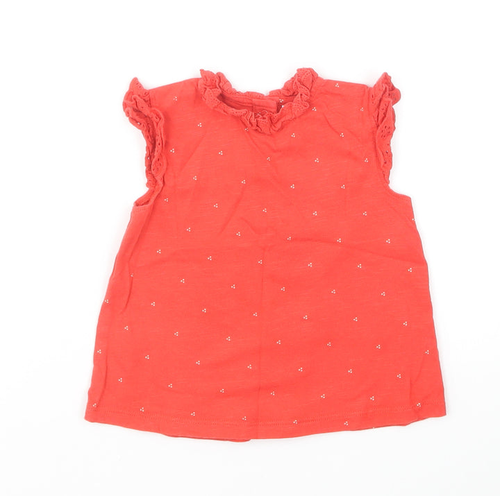 NEXT Girls Red Geometric Cotton Basic T-Shirt Size 9-12 Months Round Neck Pullover