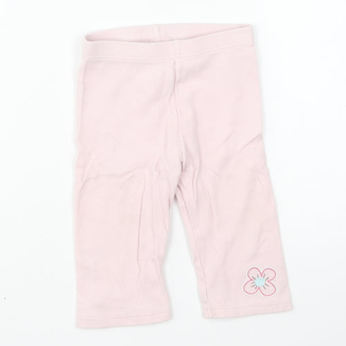Marks and Spencer Girls Pink Cotton Jogger Leggings Size 6-9 Months Pullover - Flower