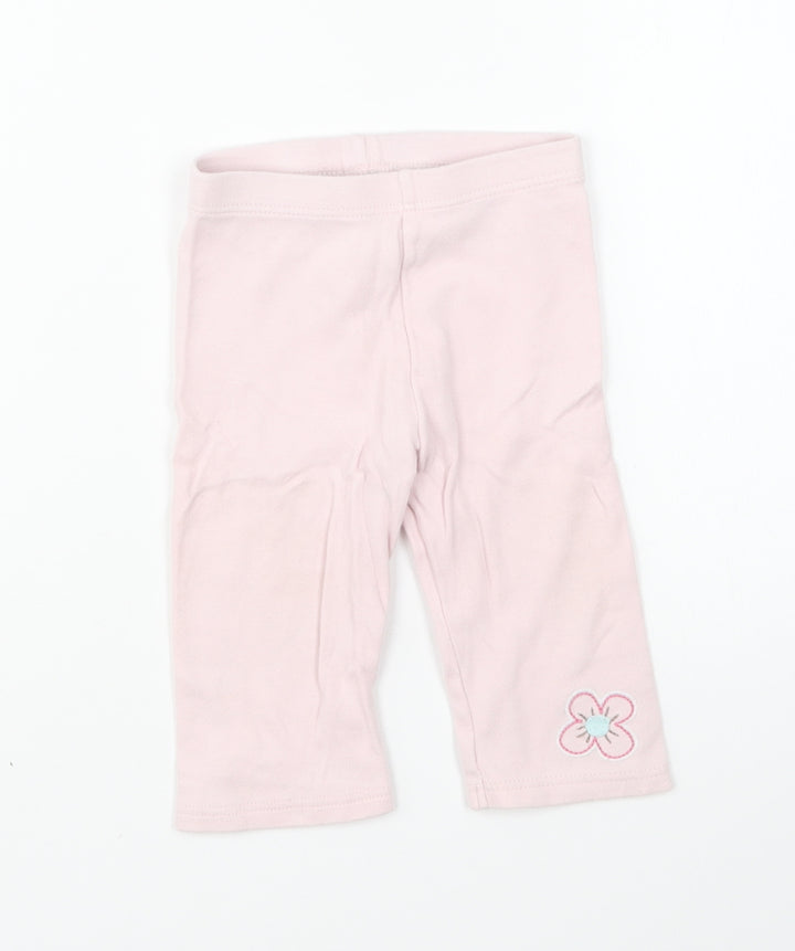 Marks and Spencer Girls Pink Cotton Jogger Leggings Size 6-9 Months Pullover - Flower