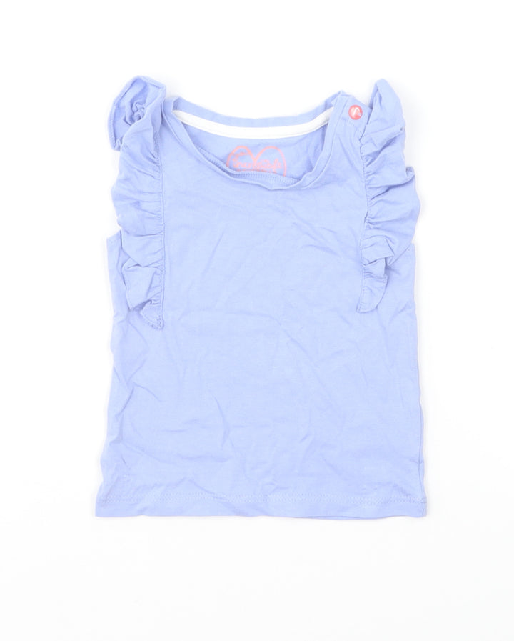 Mothercare Girls Blue Cotton Basic T-Shirt Size 6-9 Months Round Neck Pullover