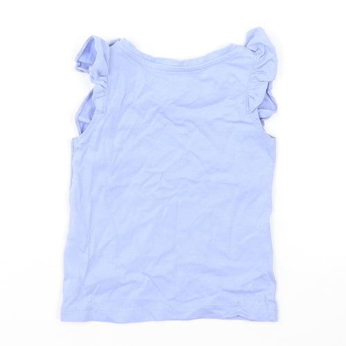 Mothercare Girls Blue Cotton Basic T-Shirt Size 6-9 Months Round Neck Pullover