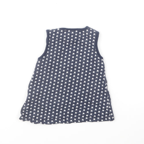 Blue Zoo Girls Blue Geometric Cotton Pinafore/Dungaree Dress Size 6-9 Months Square Neck Pullover - Stars