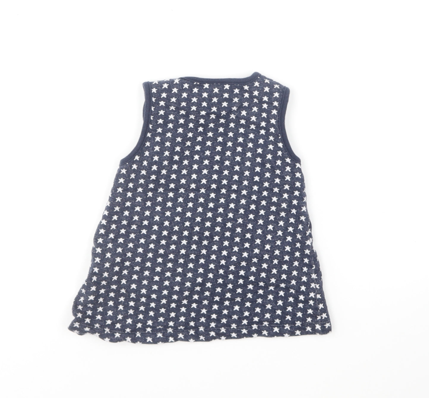 Blue Zoo Girls Blue Geometric Cotton Pinafore/Dungaree Dress Size 6-9 Months Square Neck Pullover - Stars