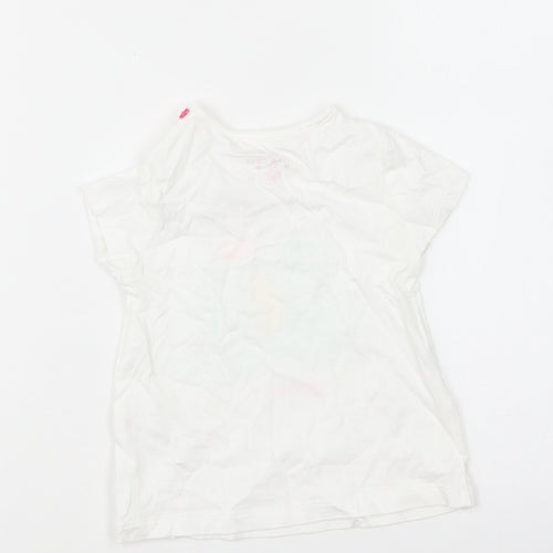 F&F Girls White Cotton Basic T-Shirt Size 12-18 Months Round Neck Pullover - Ellie The Elephant