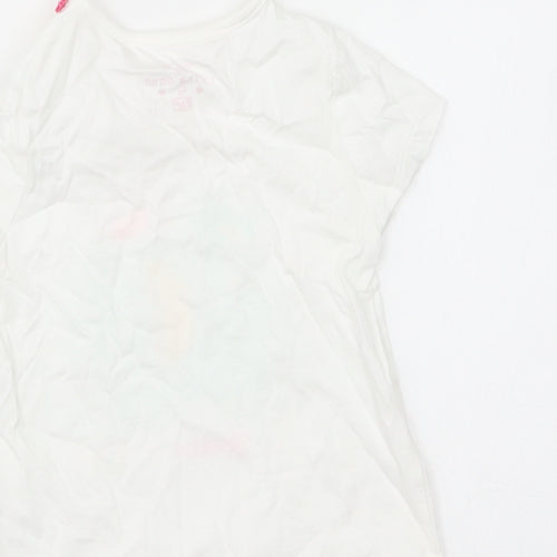 F&F Girls White Cotton Basic T-Shirt Size 12-18 Months Round Neck Pullover - Ellie The Elephant