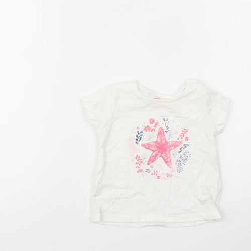 F&F Girls White Cotton Basic T-Shirt Size 9-12 Months Round Neck Pullover - Star