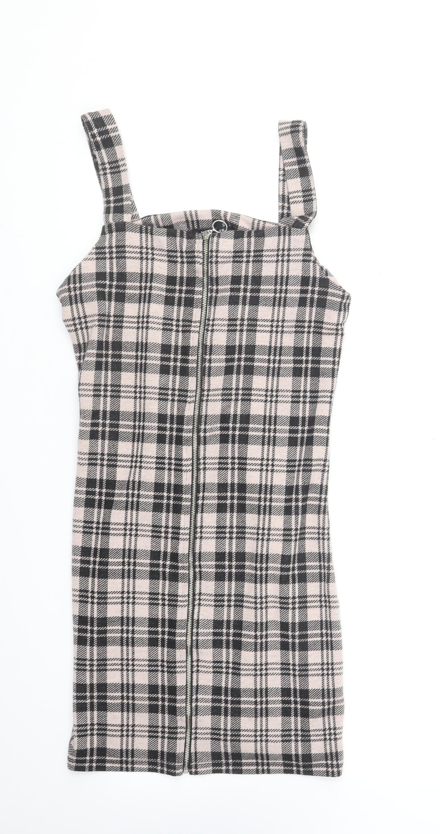 New Look Girls Beige Plaid Cotton Pinafore/Dungaree Dress Size 14-15 Years Square Neck Pullover