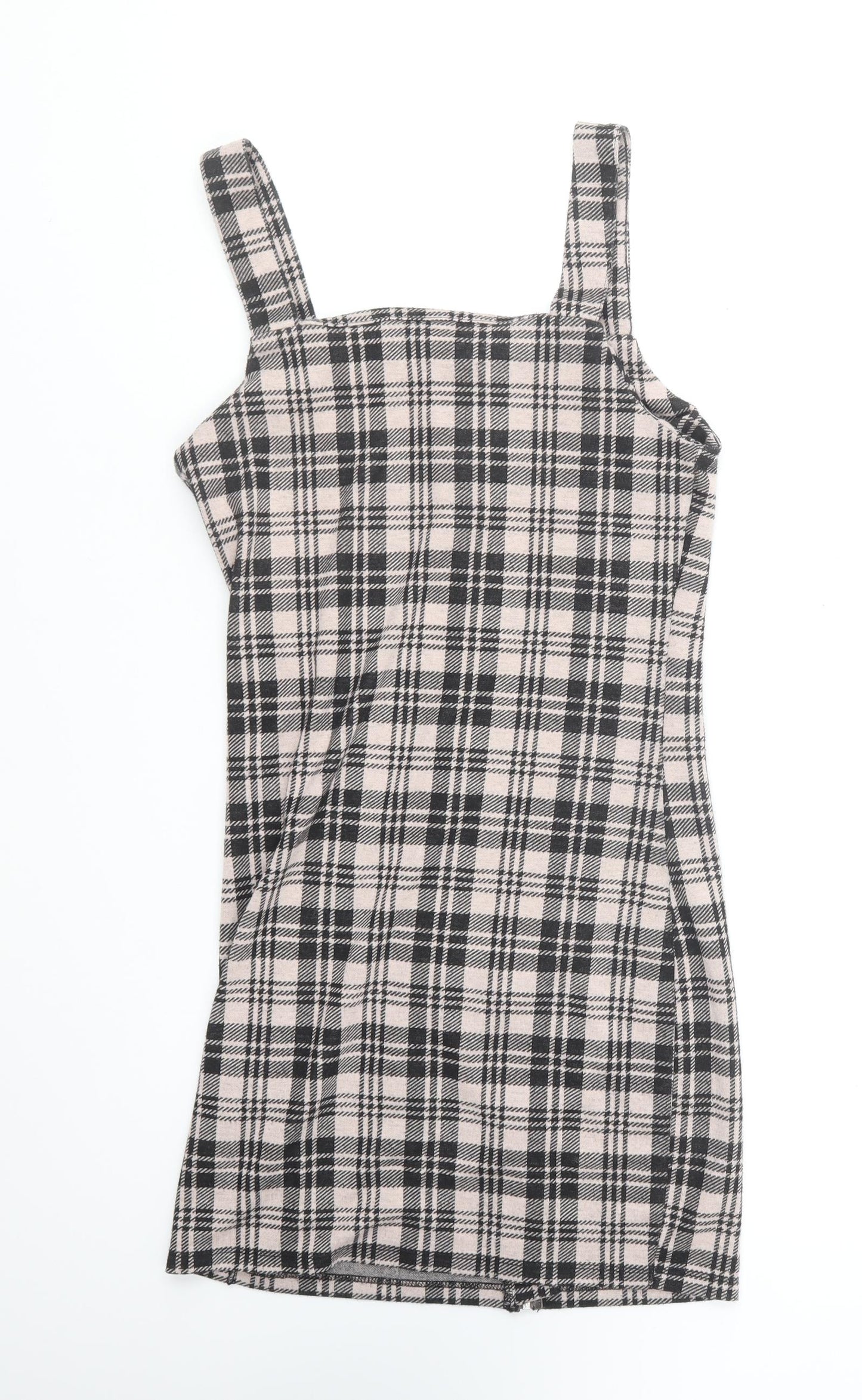 New Look Girls Beige Plaid Cotton Pinafore/Dungaree Dress Size 14-15 Years Square Neck Pullover