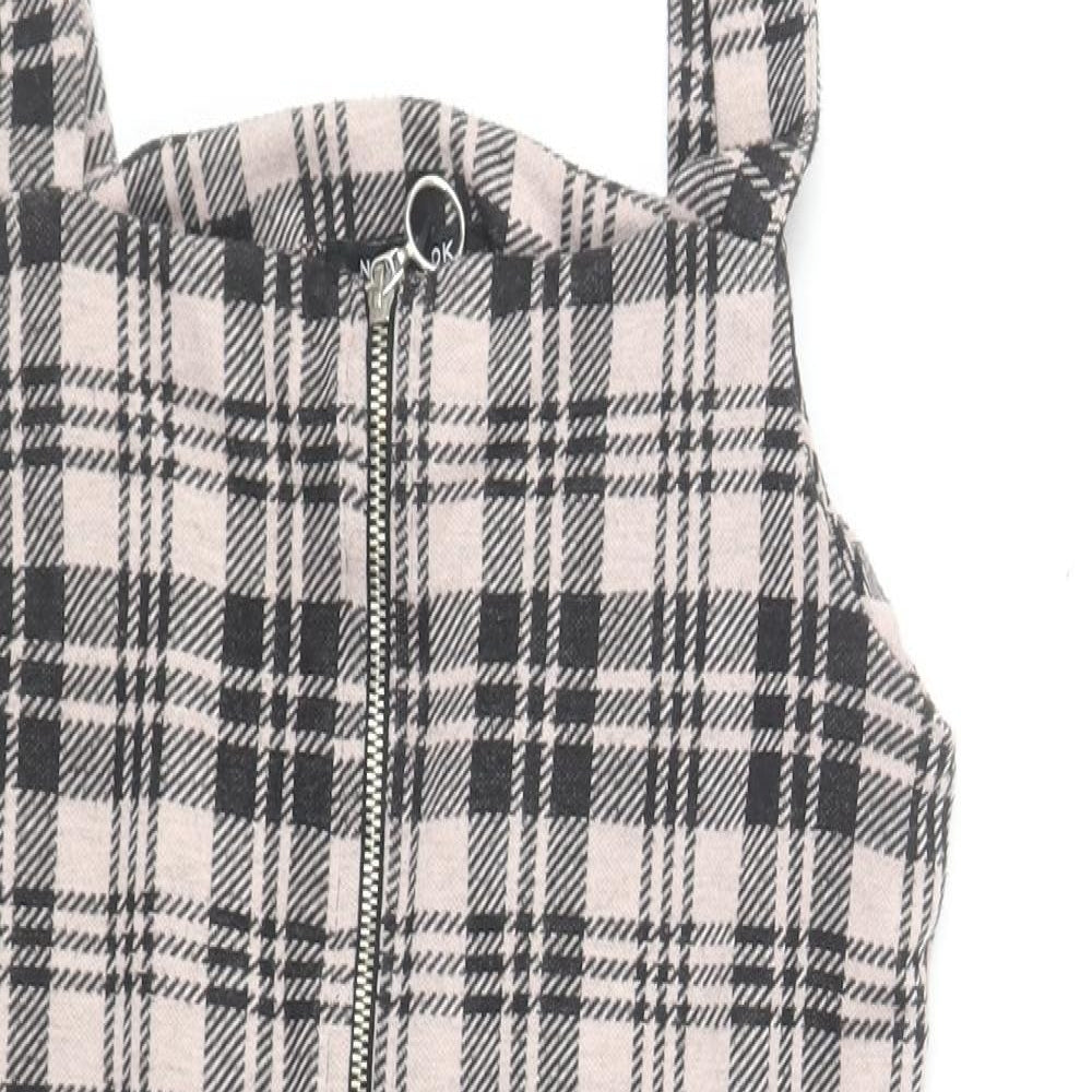 New Look Girls Beige Plaid Cotton Pinafore/Dungaree Dress Size 14-15 Years Square Neck Pullover