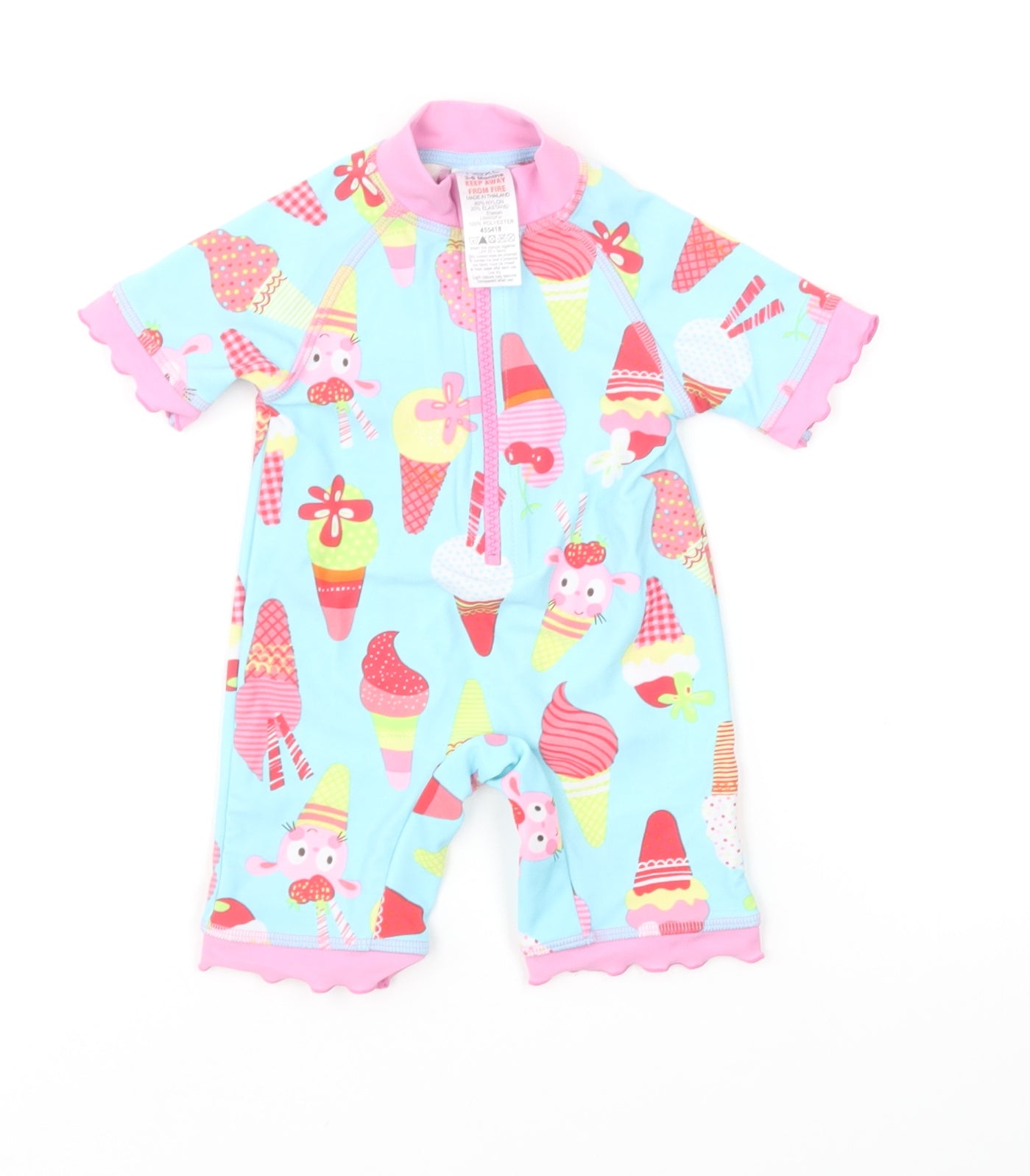 NEXT Girls Multicoloured Geometric Polyester Coverall One-Piece Size 3-6 Months Zip - Swimsuit, Ice Cream Print