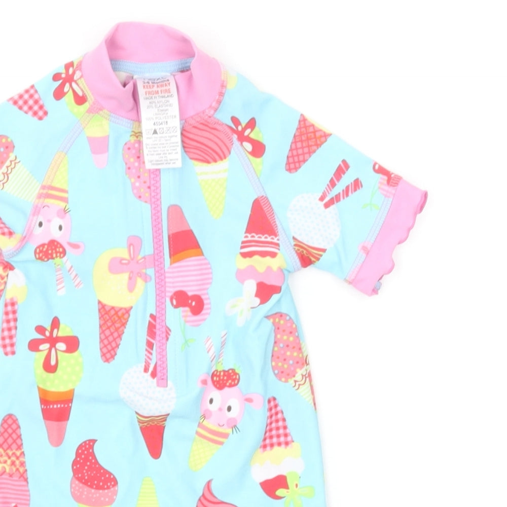 NEXT Girls Multicoloured Geometric Polyester Coverall One-Piece Size 3-6 Months Zip - Swimsuit, Ice Cream Print