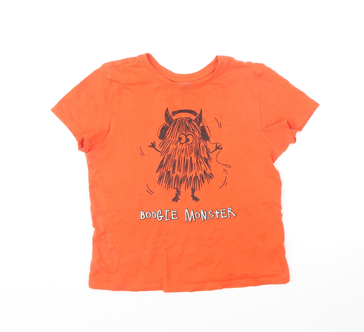 Primark Boys Orange Cotton Basic T-Shirt Size 6-7 Years Round Neck Pullover - Boogie Monster
