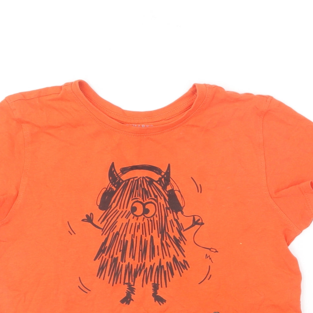 Primark Boys Orange Cotton Basic T-Shirt Size 6-7 Years Round Neck Pullover - Boogie Monster