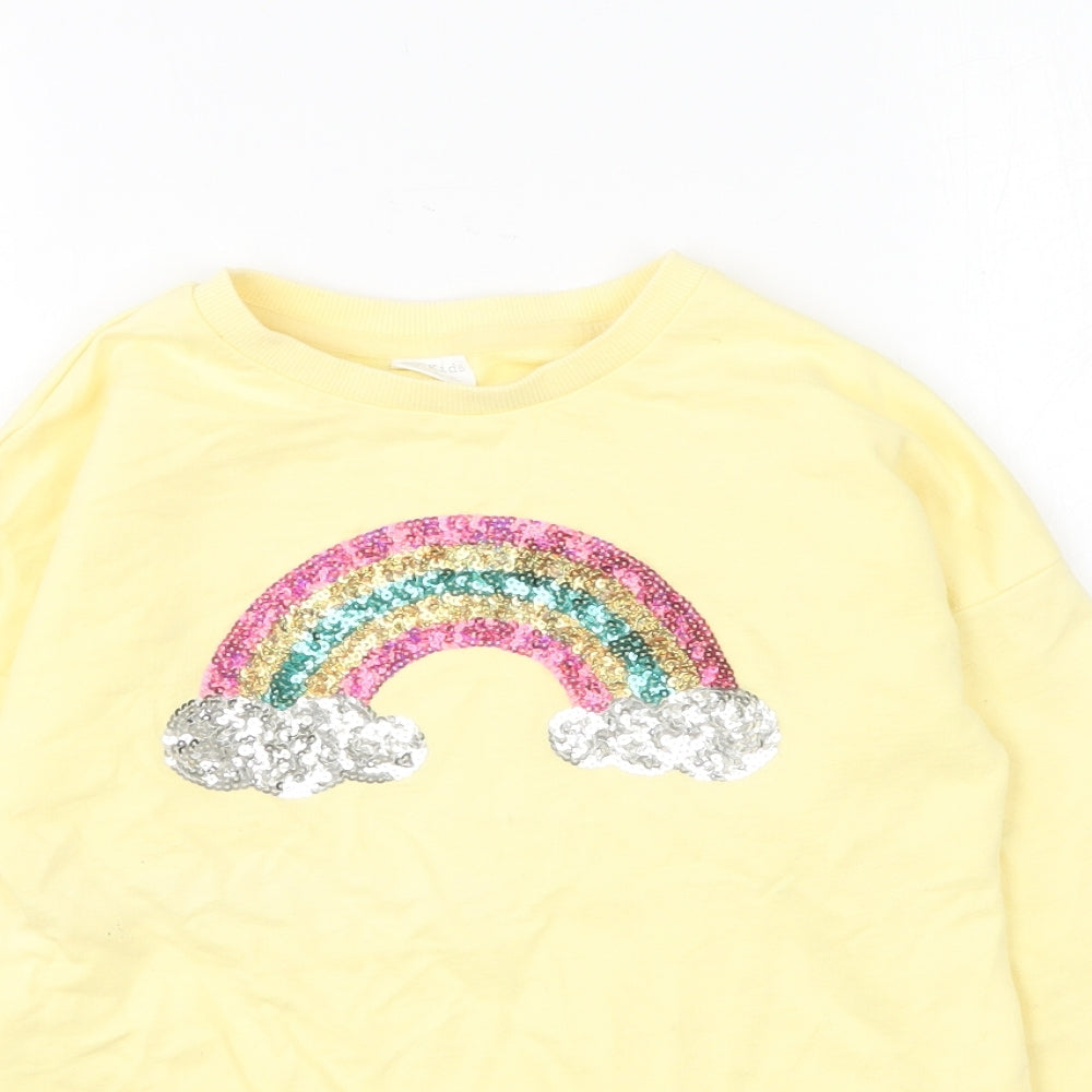 F&F Girls Yellow Cotton Pullover Sweatshirt Size 9-10 Years Pullover - Rainbow