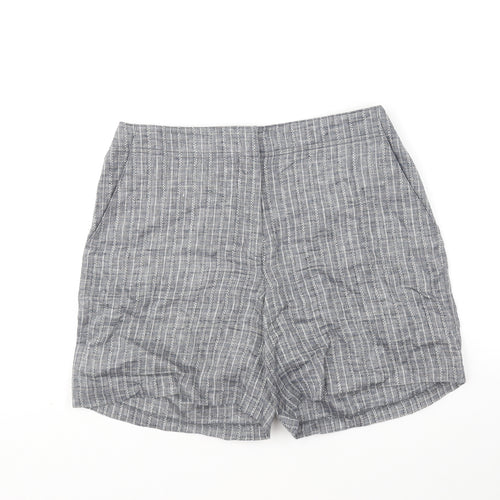 DASH Womens Grey Striped Linen Chino Shorts Size 12 L7 in Regular Hook & Eye