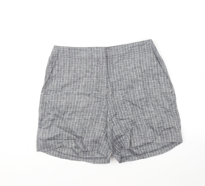 DASH Womens Grey Striped Linen Chino Shorts Size 12 L7 in Regular Hook & Eye