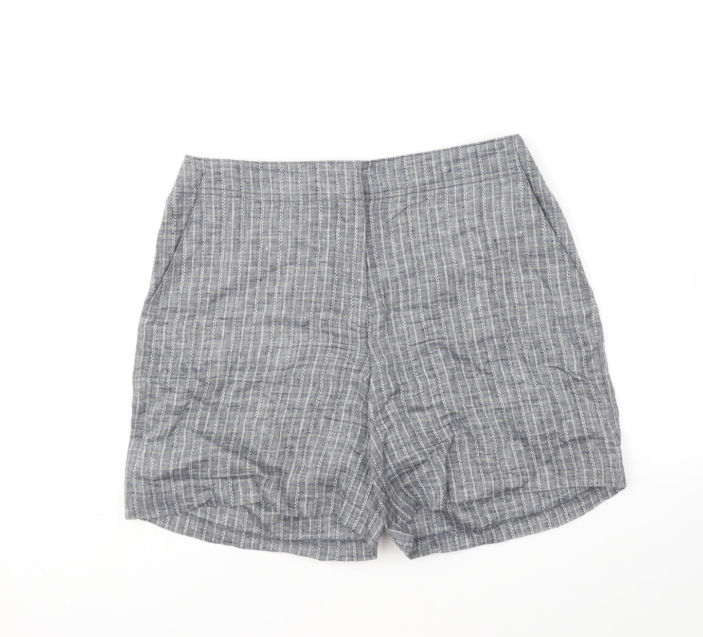 DASH Womens Grey Striped Linen Chino Shorts Size 12 L7 in Regular Hook & Eye