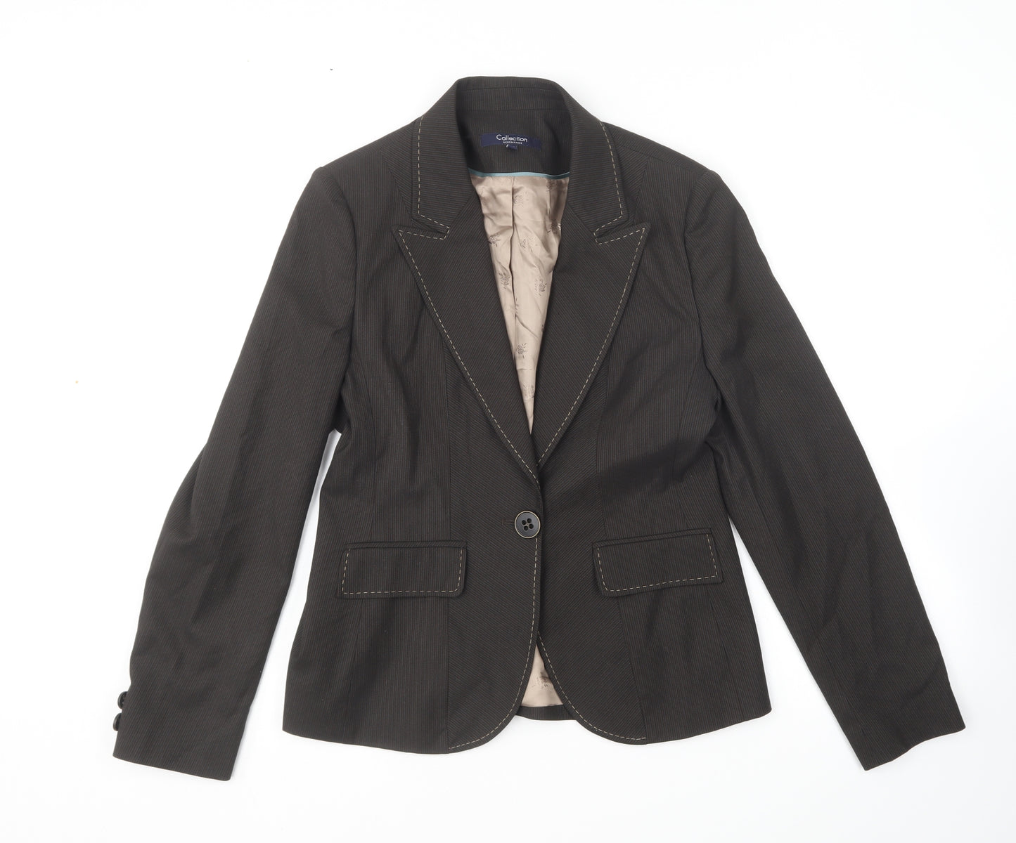 Debenhams Womens Brown Striped Jacket Blazer Size 12 Button