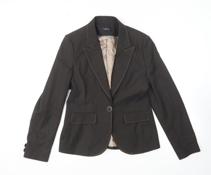 Debenhams Womens Brown Striped Jacket Blazer Size 12 Button