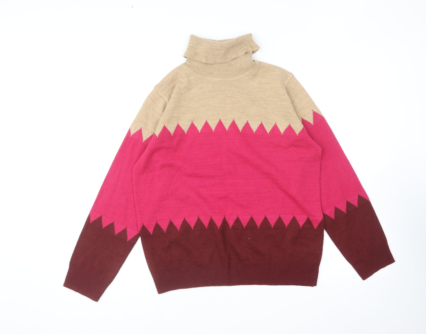 Marks and Spencer Womens Multicoloured Roll Neck Striped Acrylic Pullover Jumper Size 12