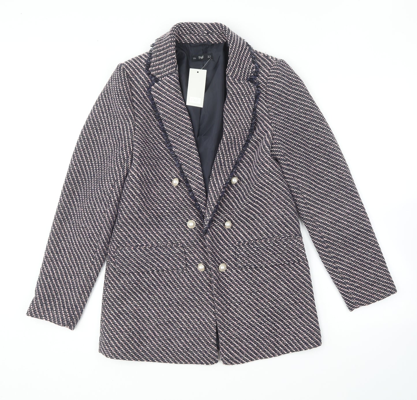 F&F Womens Multicoloured Geometric Overcoat Coat Size 8 Button
