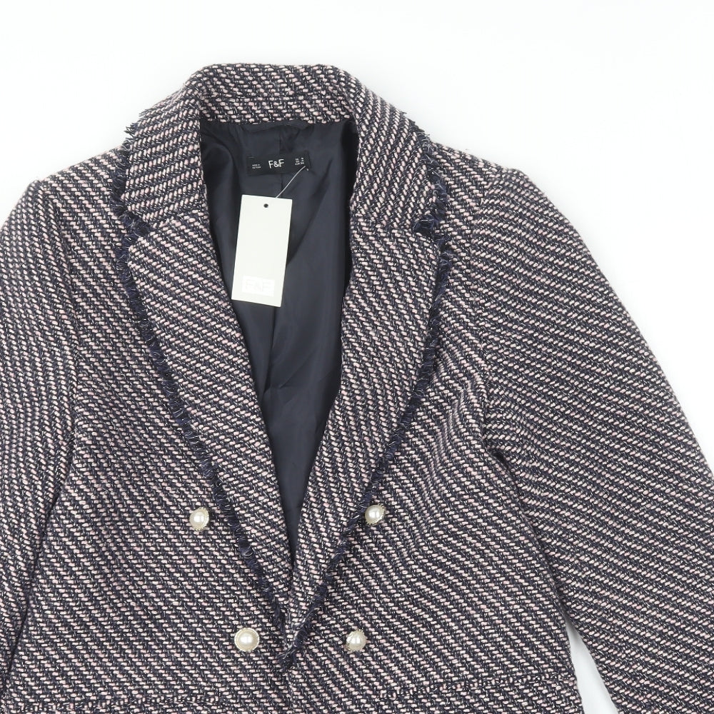 F&F Womens Multicoloured Geometric Overcoat Coat Size 8 Button