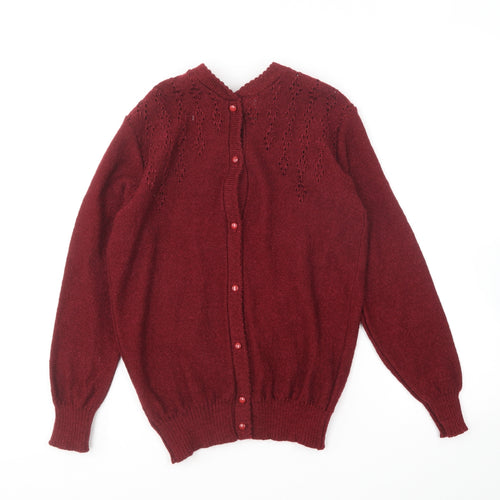 Primark Womens Red Round Neck Acrylic Cardigan Jumper Size M