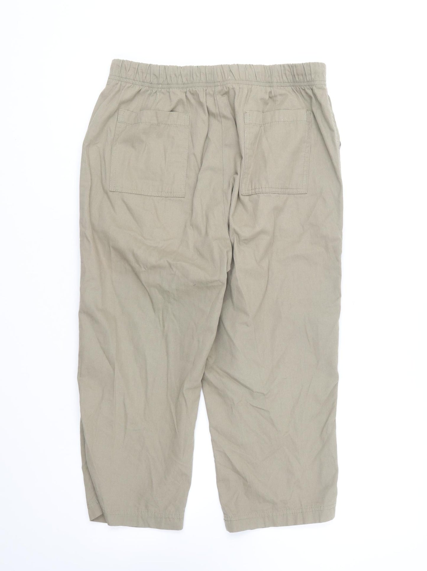 Casual Comfort Womens Brown Cotton Cropped Trousers Size 14 L20 in Regular Button
