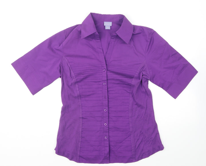Laura Scott Womens Purple Cotton Basic Button-Up Size L Collared