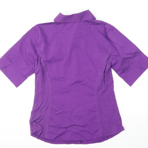 Laura Scott Womens Purple Cotton Basic Button-Up Size L Collared