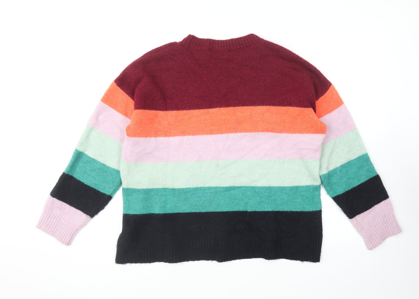 NEXT Womens Multicoloured Round Neck Striped Polyester Pullover Jumper Size M
