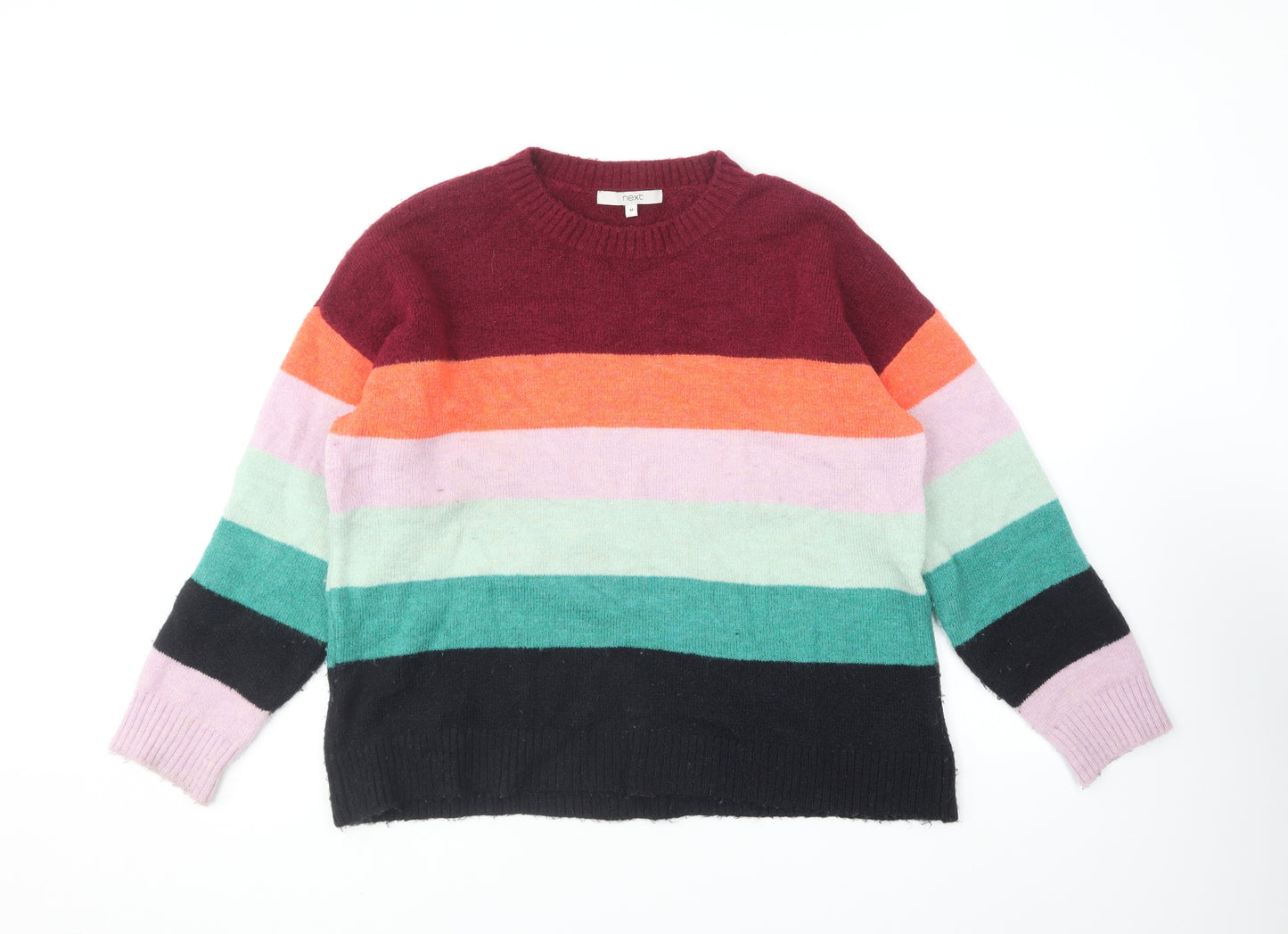 NEXT Womens Multicoloured Round Neck Striped Polyester Pullover Jumper Size M