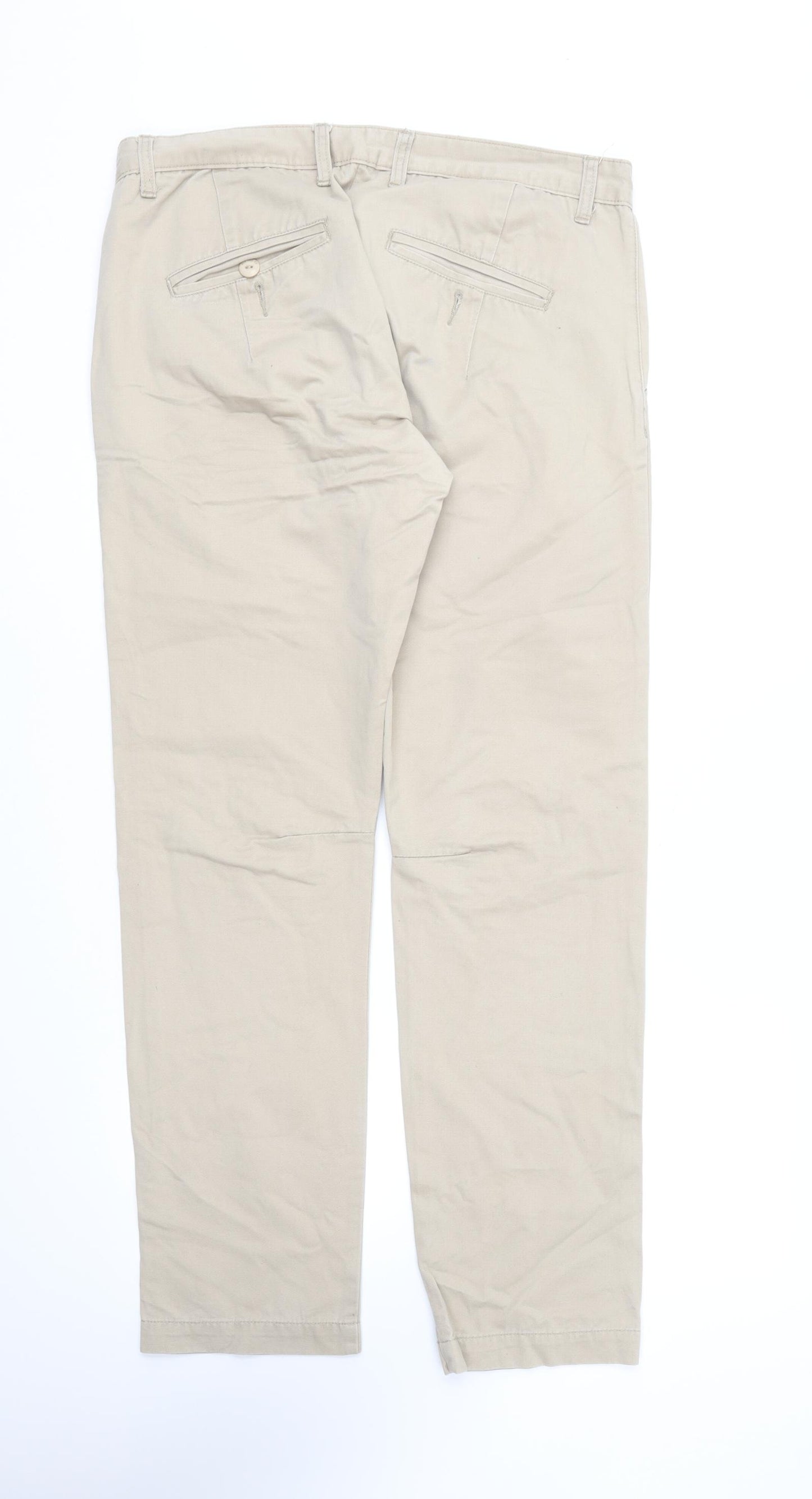 Fly Guy Mens Beige Cotton Chino Trousers Size 32 in L30 in Regular Button