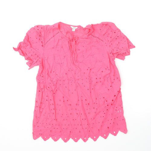 M&Co Womens Pink Cotton Basic Blouse Size 10 Round Neck